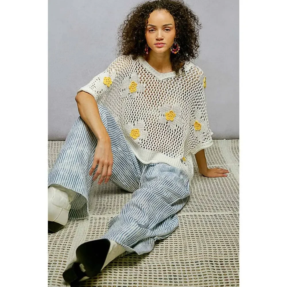 "Bloomin' Filly" Floral Patch Open Sweater Top Black - Picture 13 of 16